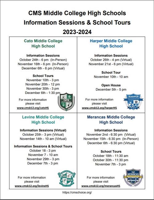  CMS Middle College High Schools Information Sessions & School Tours